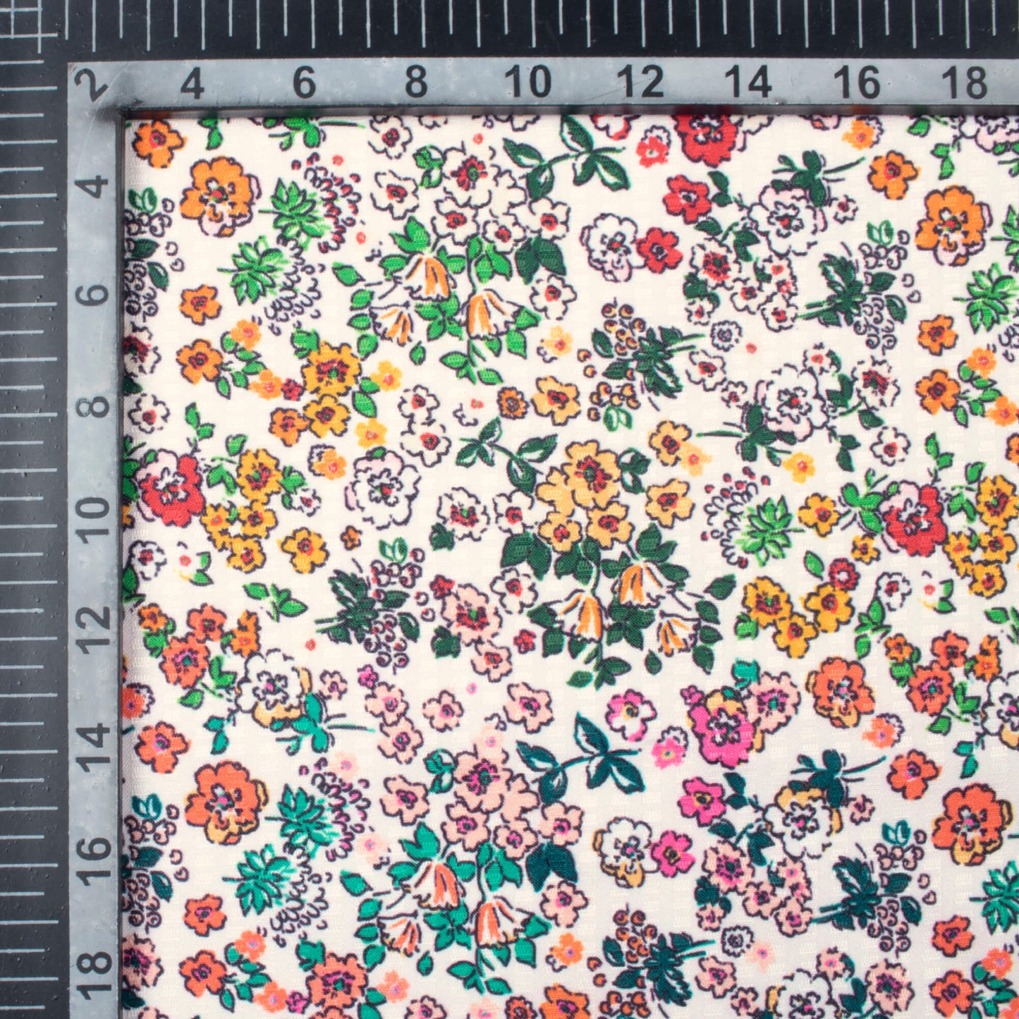 White And Orange Floral Pattern Digital Print Sherwani Fabric (Width 58 Inches)