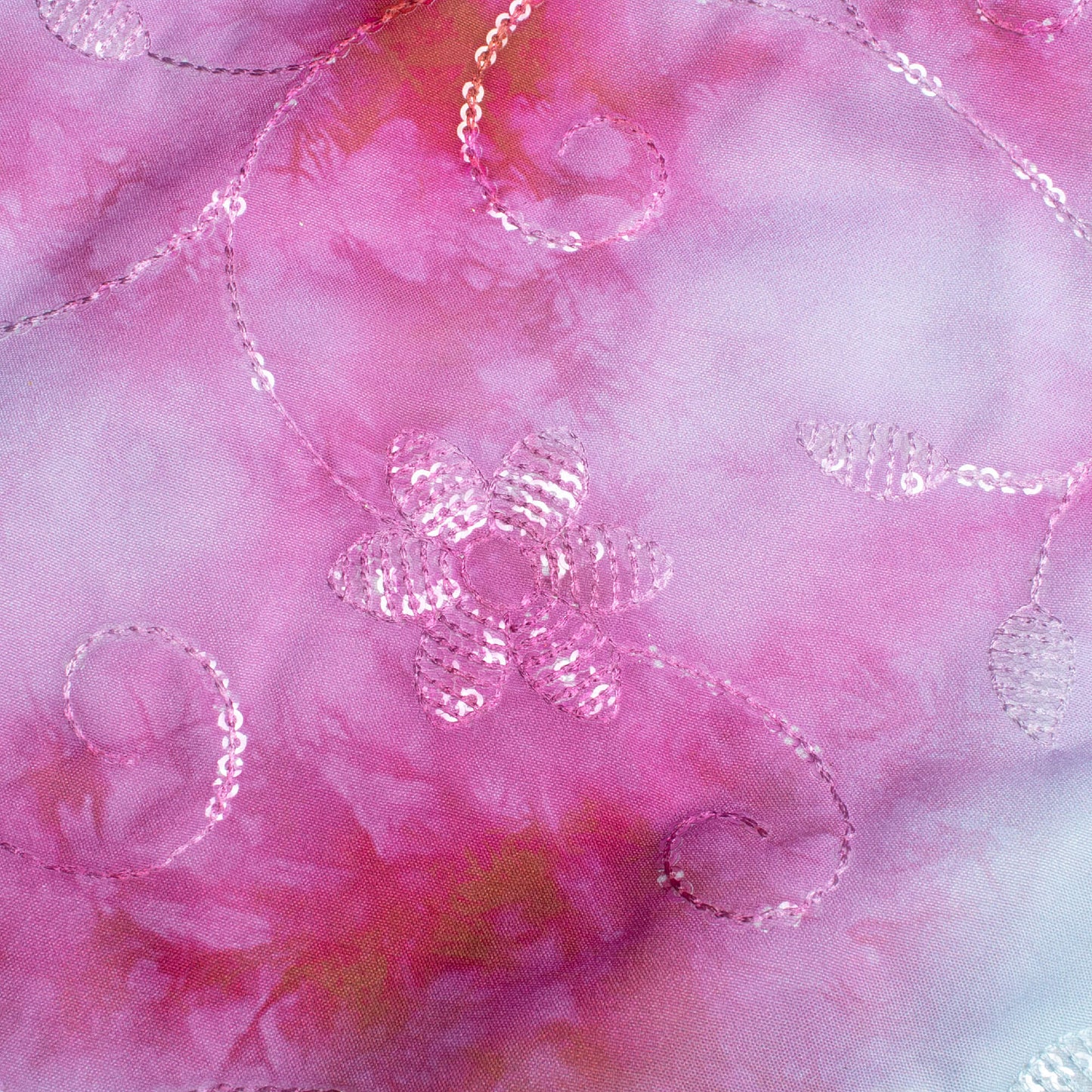 Deep Pink And Pale Blue Tie & Dye Pattern Digital Print Floral Sequins Embroidery Ultra Premium Butter Crepe Fabric