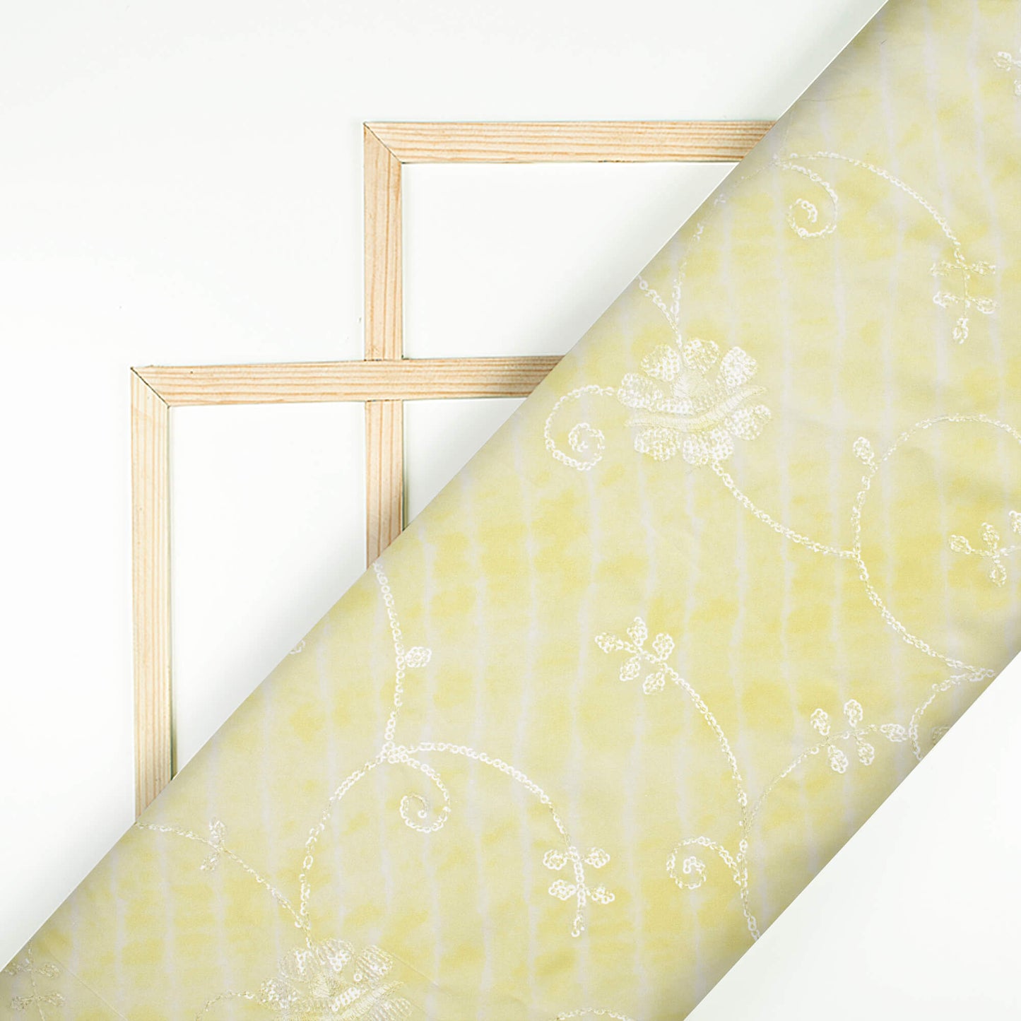 Pale Yellow Tie & Dye Pattern Digital Print Floral Sequins Embroidery Ultra Premium Butter Crepe Fabric