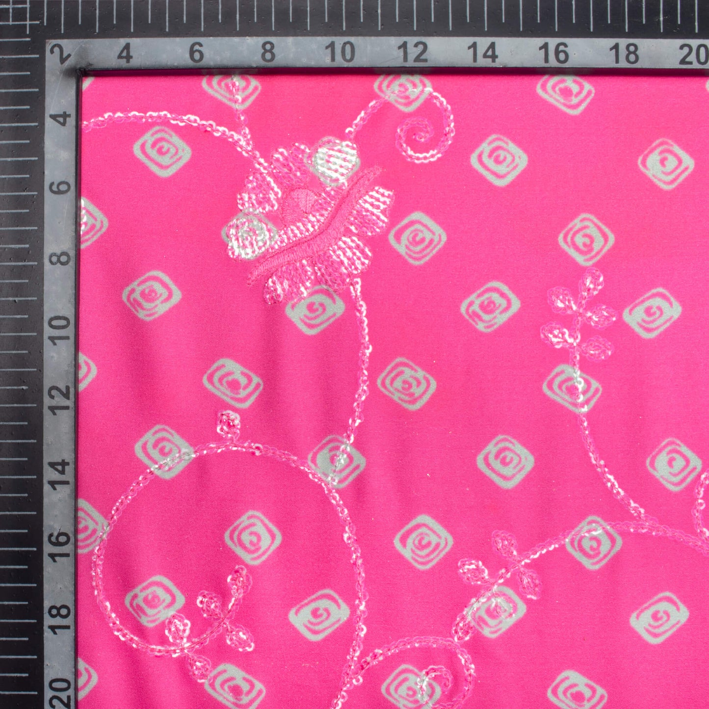 Hot Pink And Green Booti Pattern Digital Print Floral Sequins Embroidery Ultra Premium Butter Crepe Fabric