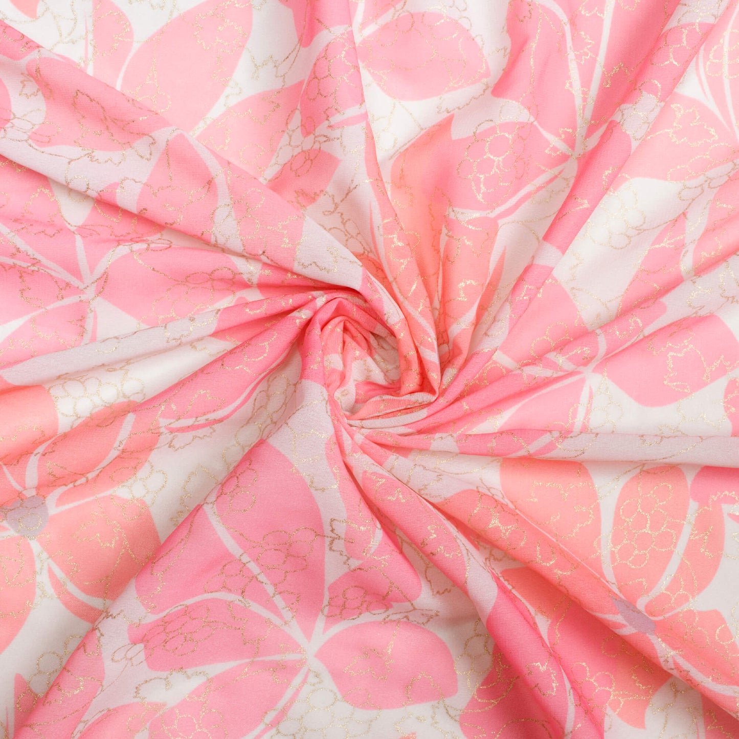 Taffy Pink Floral Pattern Foil Digital Print Georgette Fabric