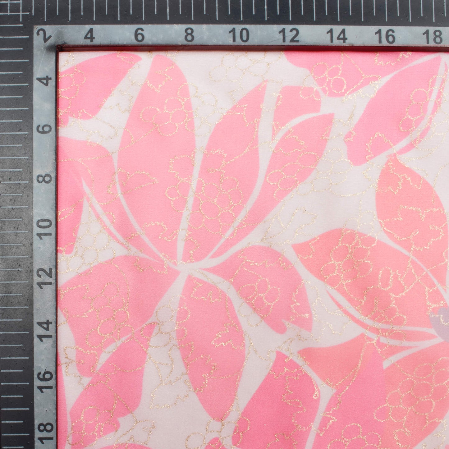 Taffy Pink Floral Pattern Foil Digital Print Georgette Fabric