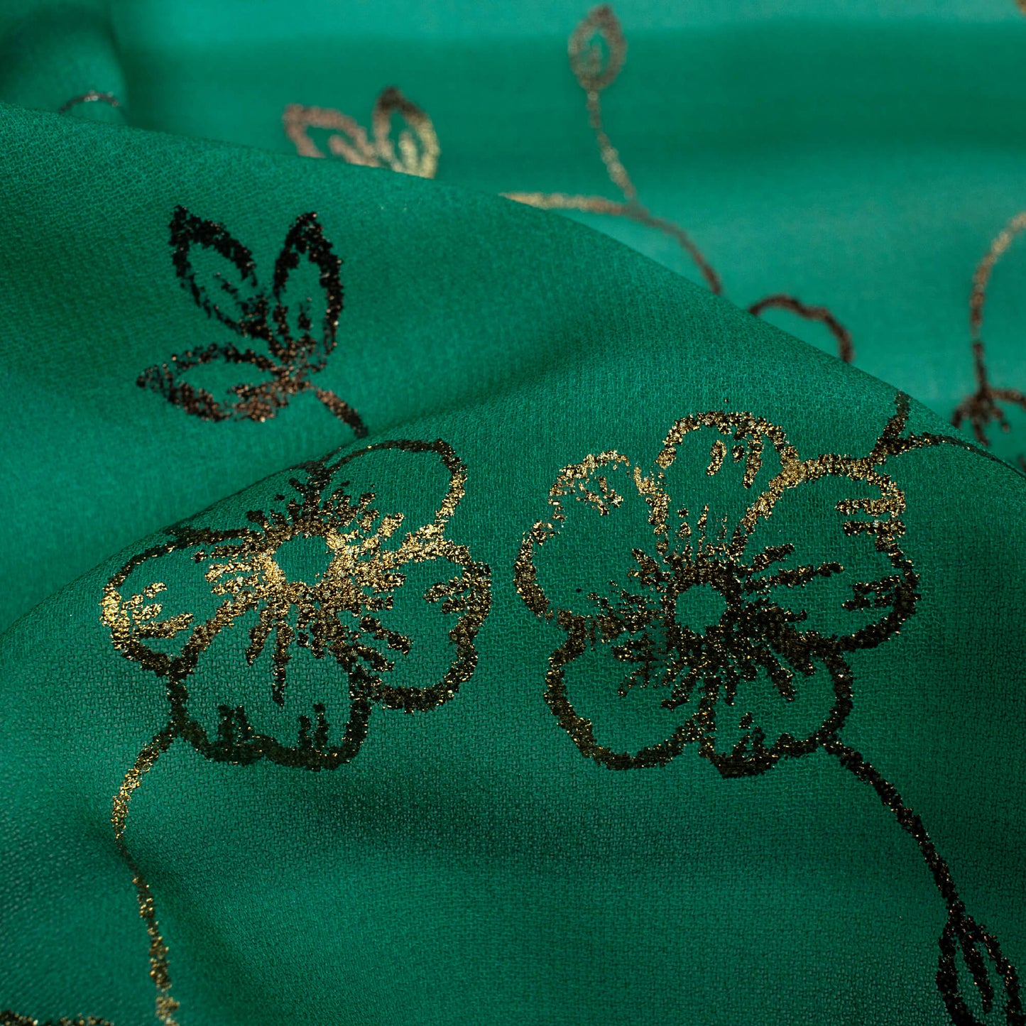Green Ombre Pattern Foil Digital Print Georgette Fabric