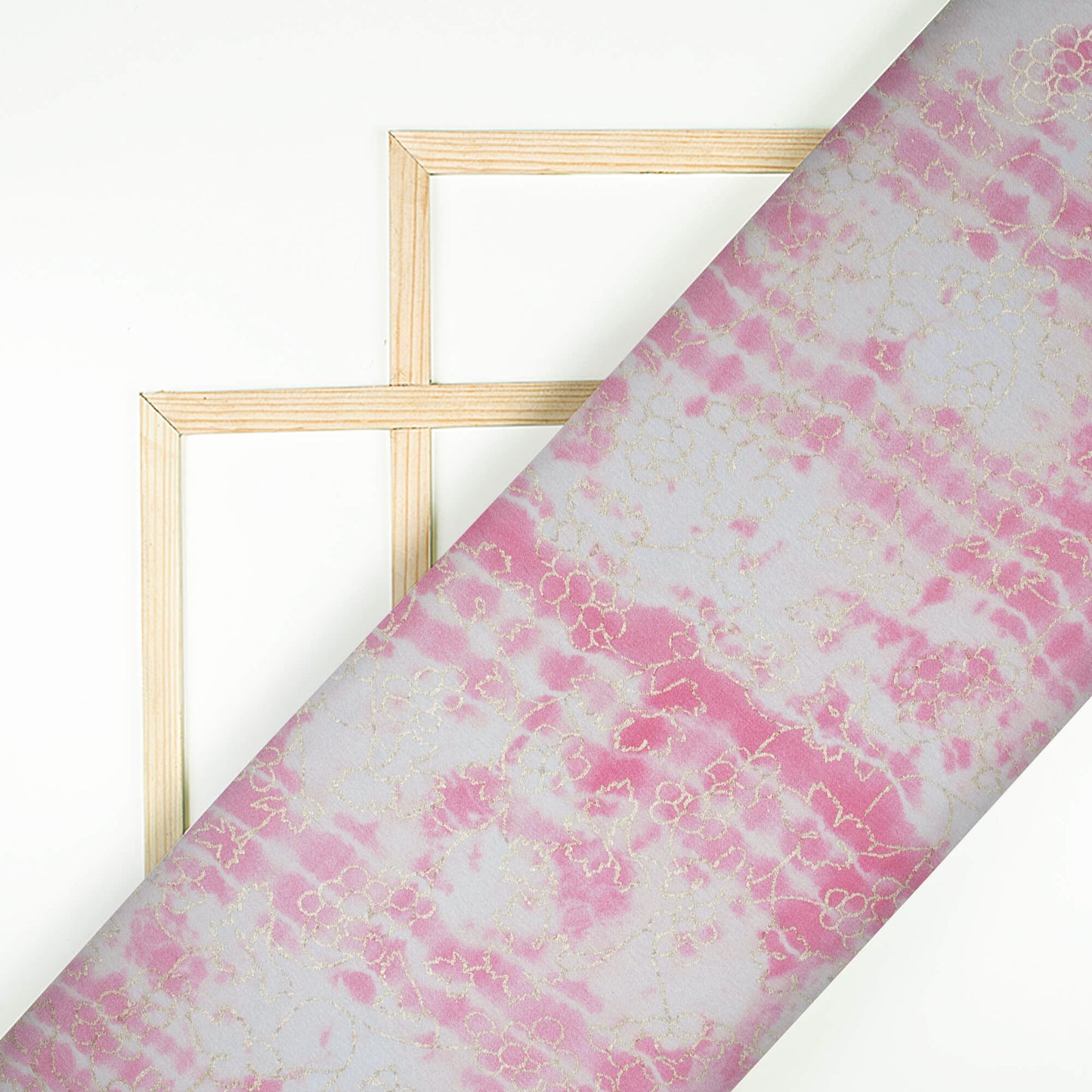 Salmon Pink And Cream Shibori Pattern Foil Digital Print Japan Satin Fabric
