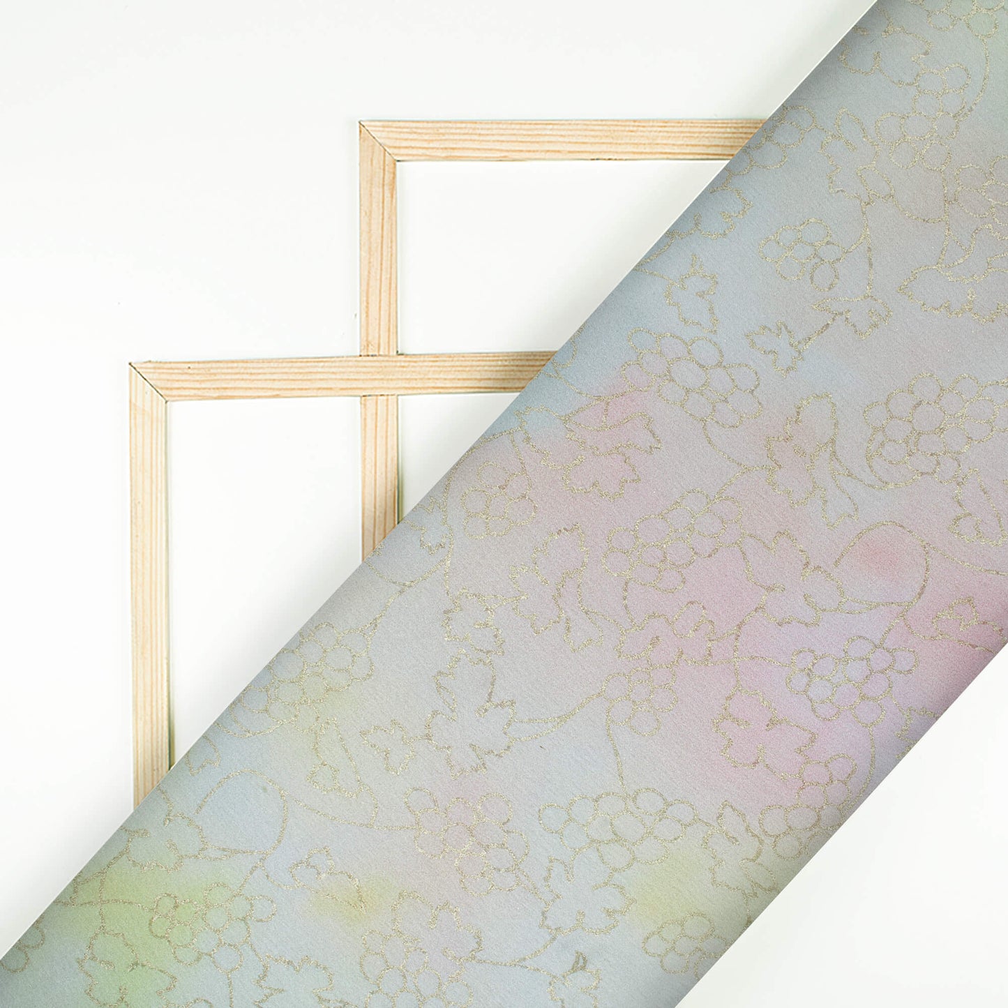 Pastel Blue And Pink Shibori Pattern Foil Digital Print Japan Satin Fabric