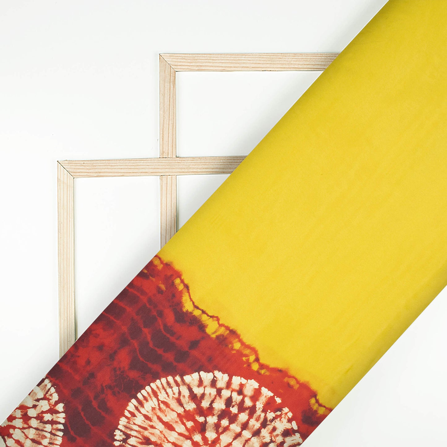 Bumblebee Yellow And Sangria Red Daman Pattern Foil Digital Print Japan Satin Fabric
