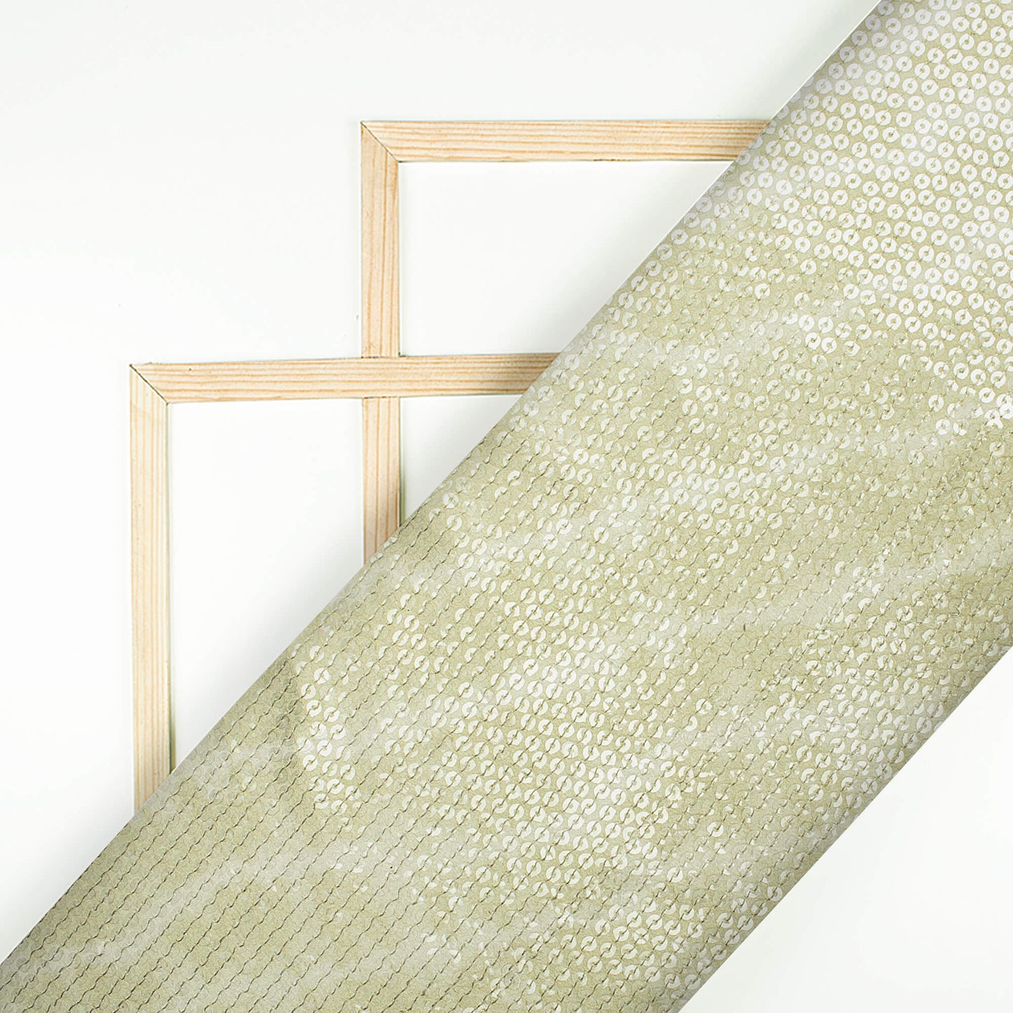 Olive Green And White Leheriya Pattern All Over Premium Water Sequins Digital Print Japan Satin Fabric