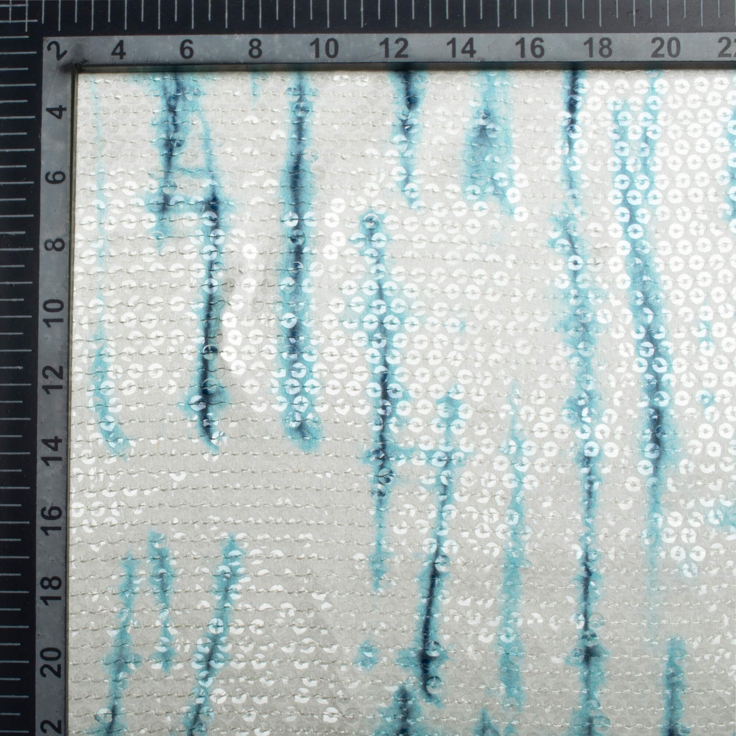 Blue And Off White Shibori Pattern All Over Premium Water Sequins Digital Print Japan Satin Fabric