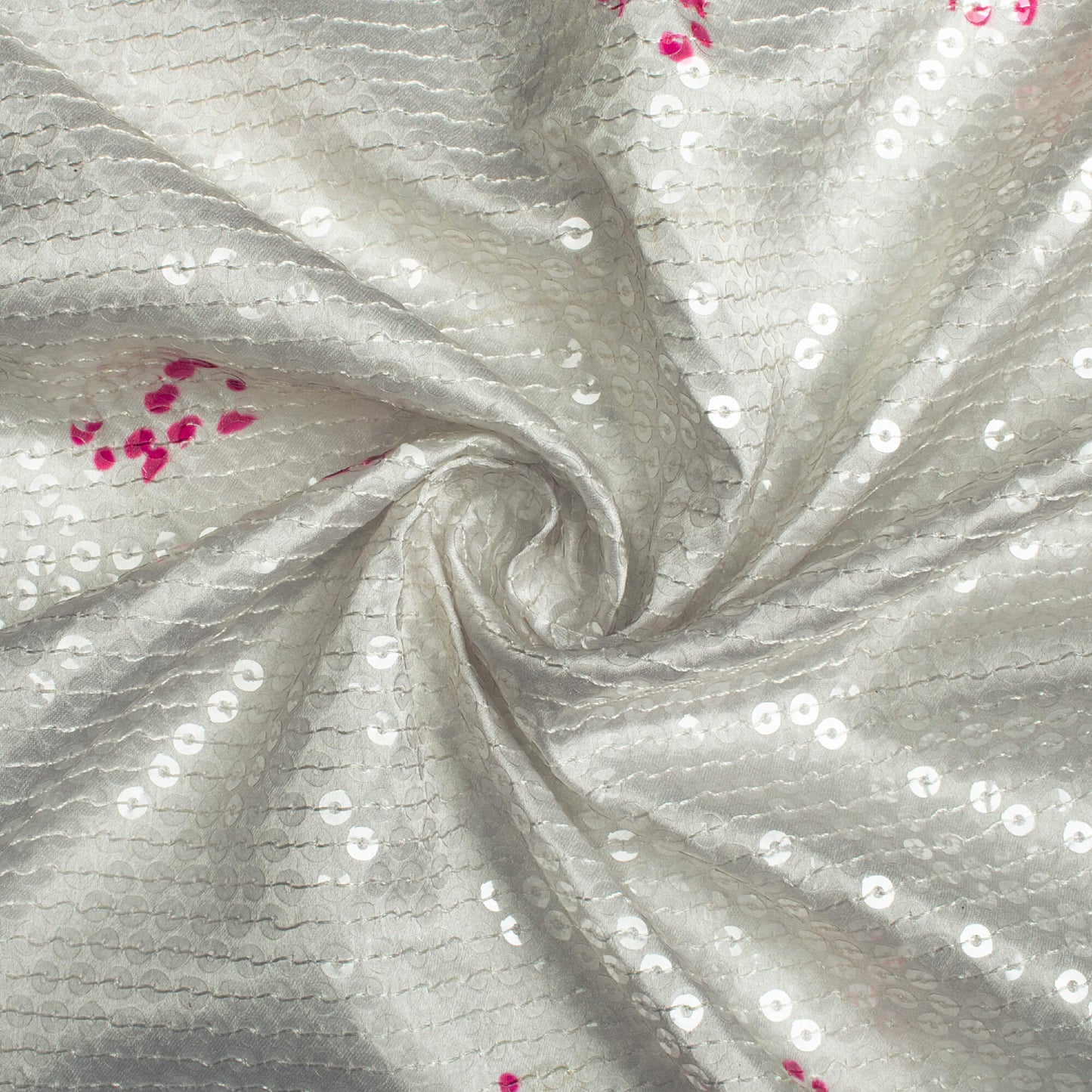 Off White And Dark Pink Shibori Pattern All Over Premium Water Sequins Digital Print Japan Satin Fabric