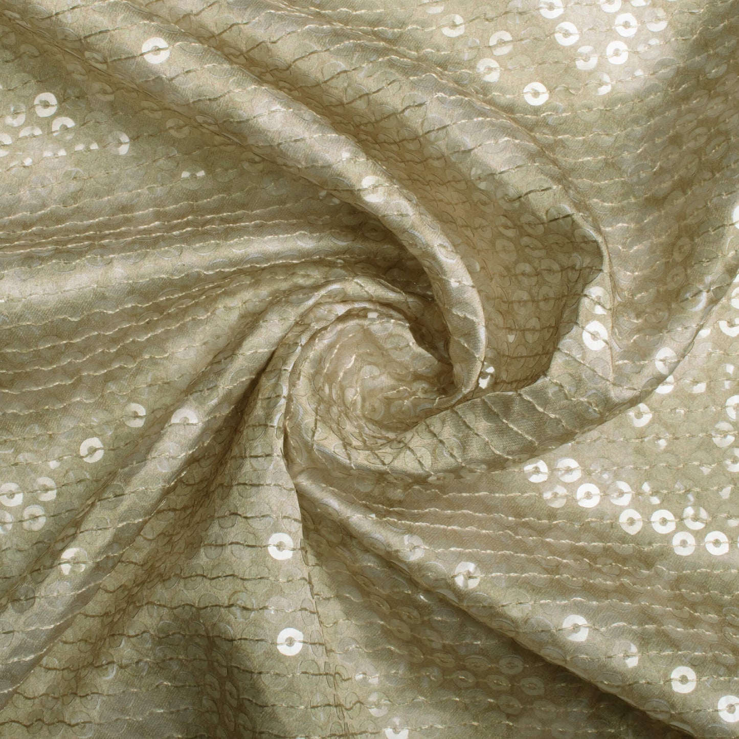 Olive Green Floral Pattern All Over Premium Water Sequins Digital Print Japan Satin Fabric