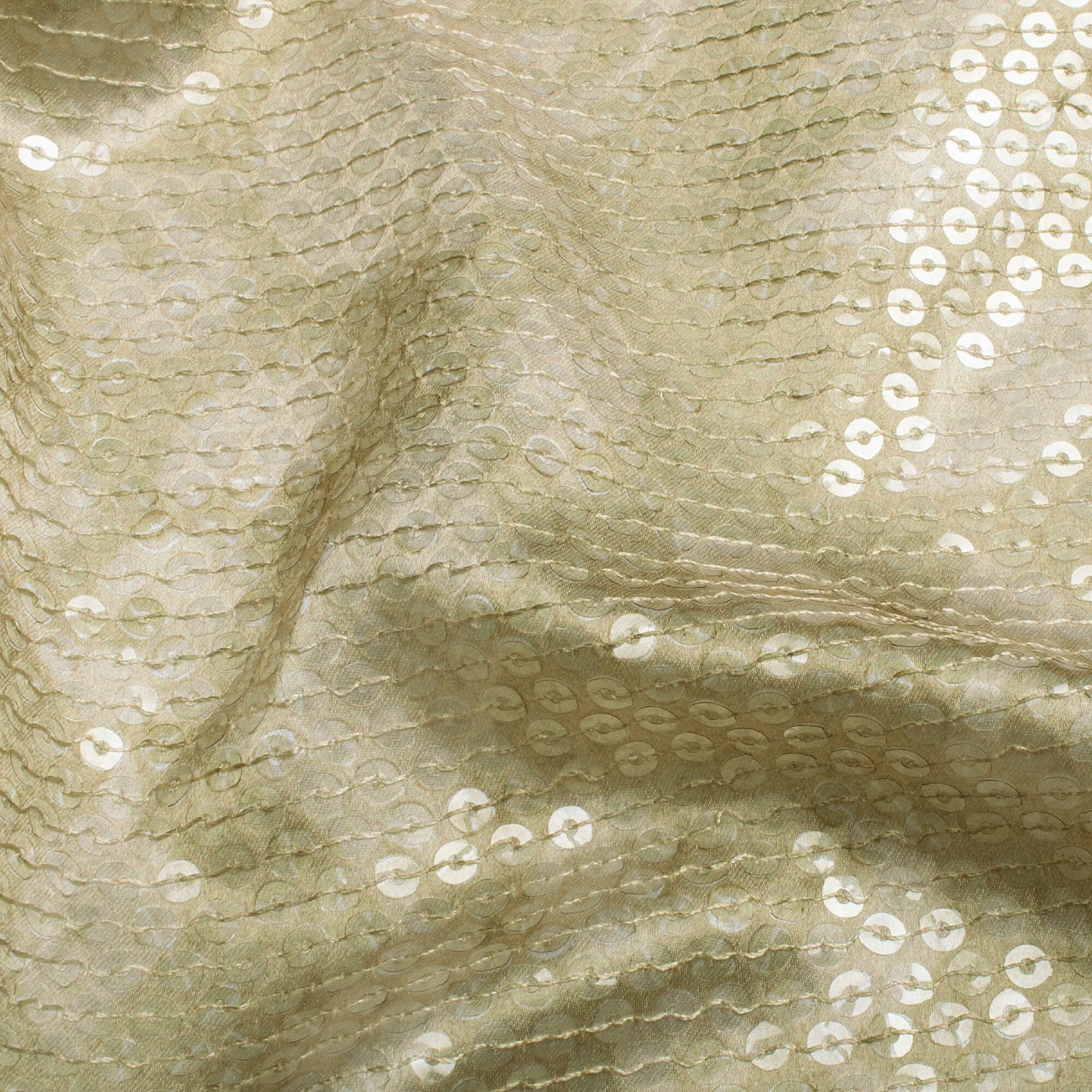 Olive Green Floral Pattern All Over Premium Water Sequins Digital Print Japan Satin Fabric