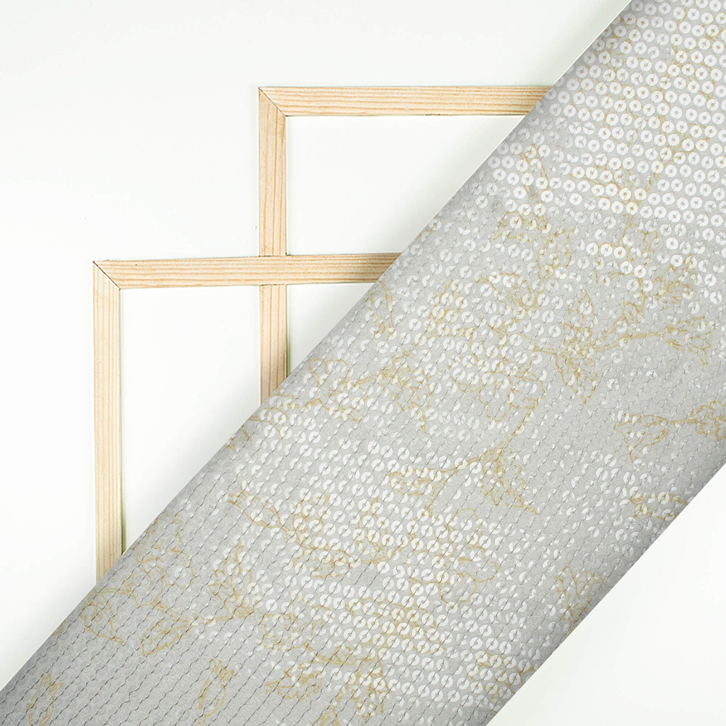 Off White And Olive Green Floral Pattern All Over Premium Water Sequins Digital Print Japan Satin Fabric