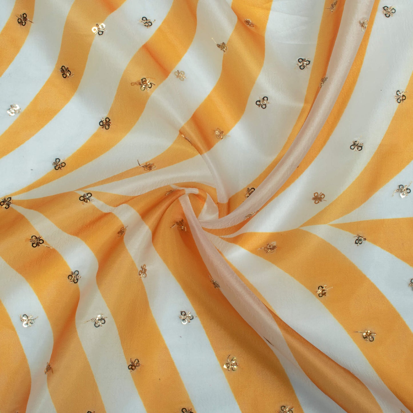 Butter Yellow And White Abstract Pattern Digital Print Booti Sequins Premium Liquid Organza Fabric