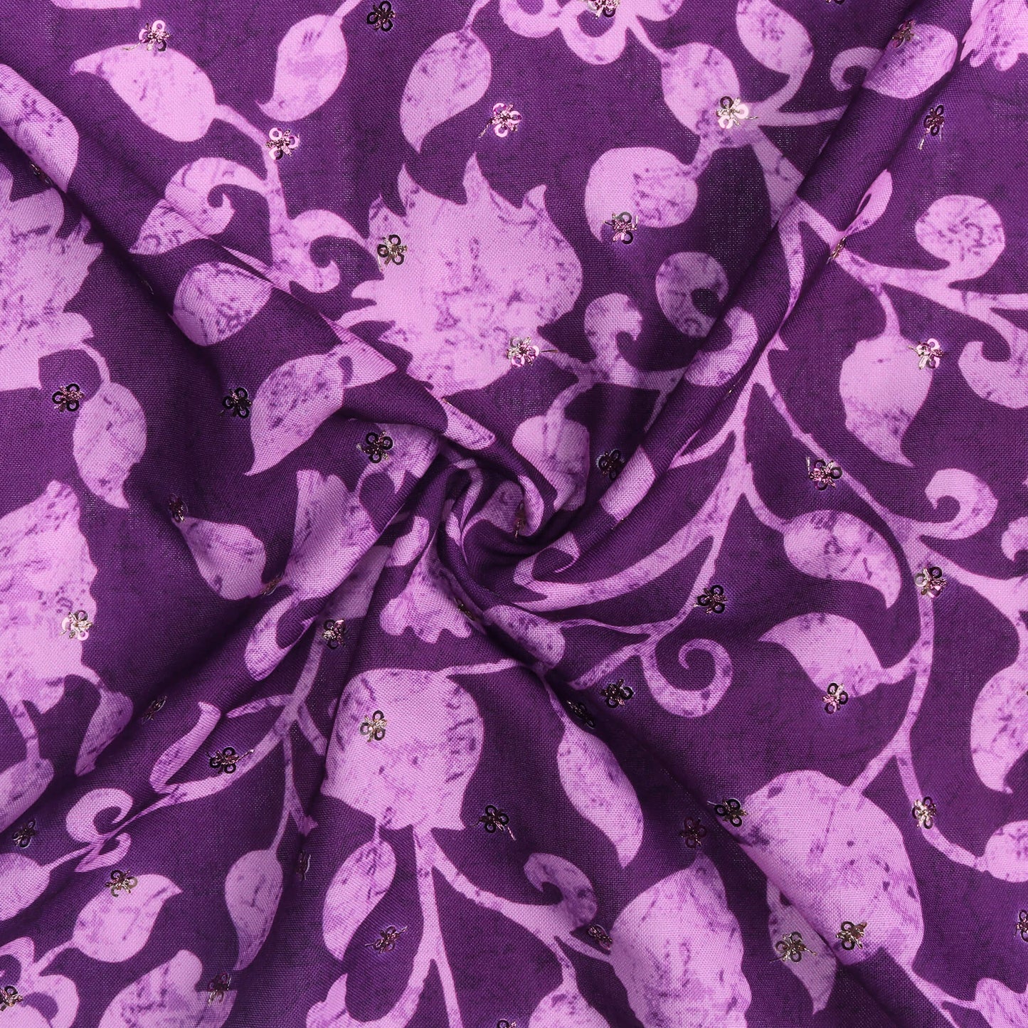 Deep Purple And Iris Purple Floral Pattern Digital Print Booti Sequins Poly Rayon Fabric