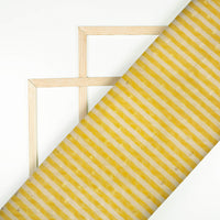 Yellow And White Stripes Pattern Trellis Zari Sequins Embroidery Digital Print Georgette Fabric