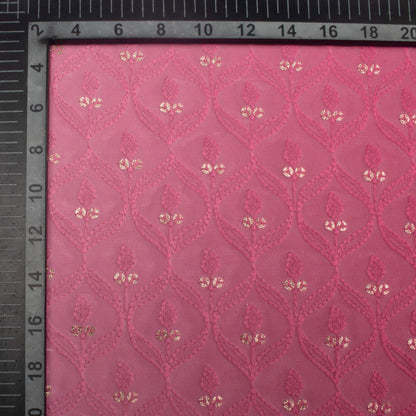 Deep Pink Ombre Pattern Trellis Zari Sequins Embroidery Digital Print Georgette Fabric