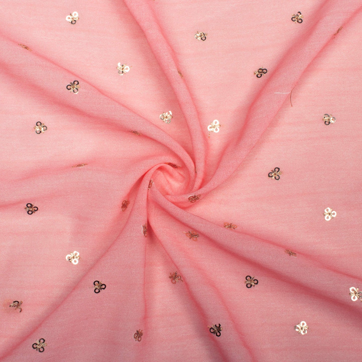Flamingo Pink Texture Pattern Booti Sequins Digital Print Georgette Fabric