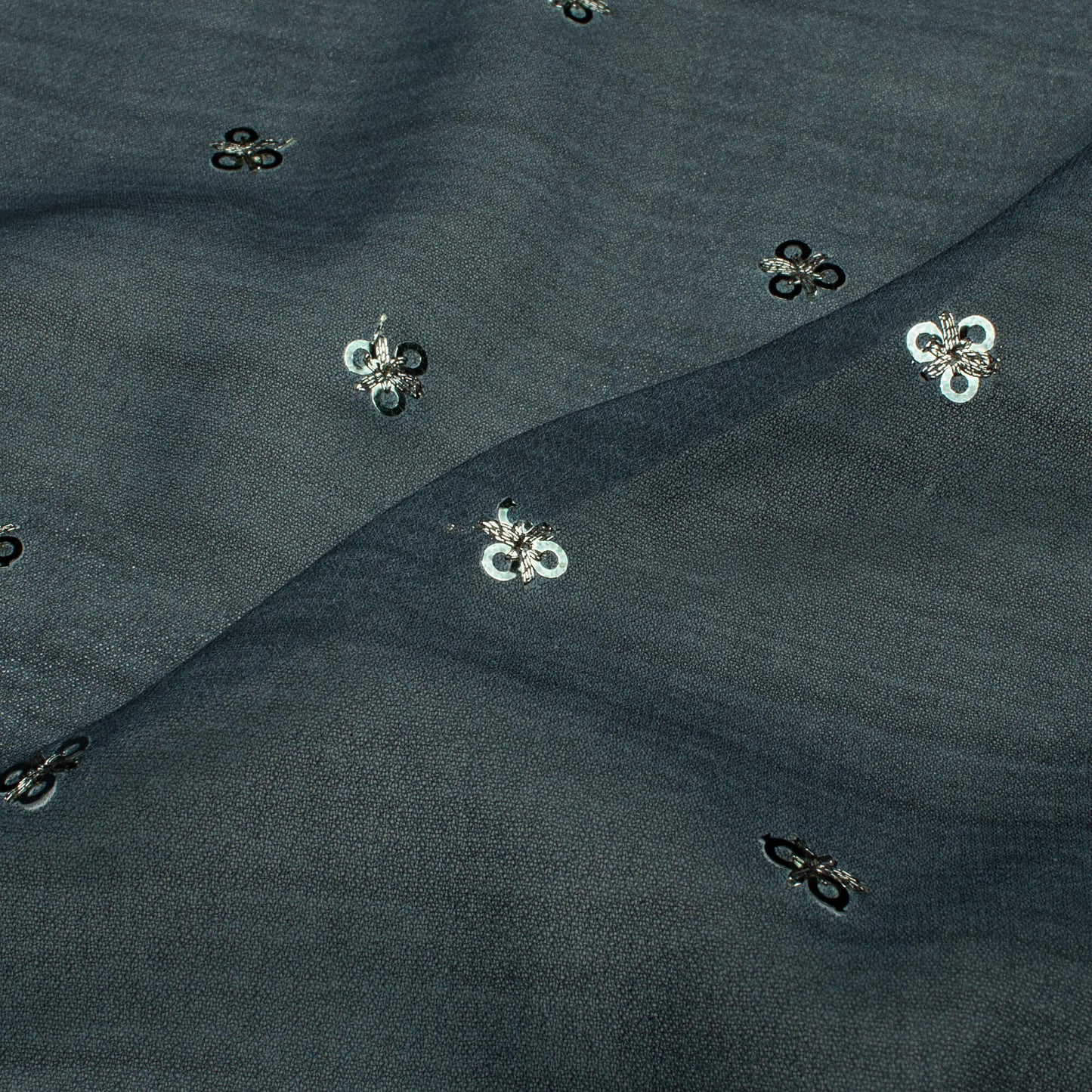 Dark Grey Texture Pattern Booti Sequins Digital Print Georgette Fabric