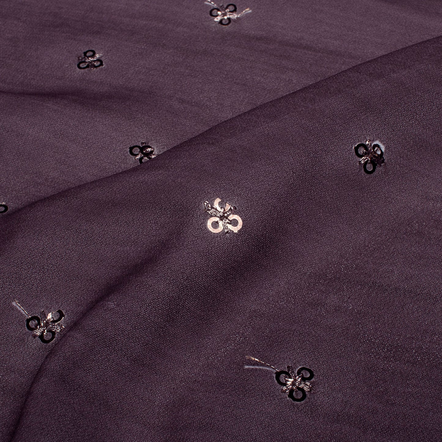 Dark PurpleTexture Pattern Booti Sequins Digital Print Georgette Fabric