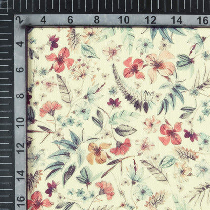 Cream And Red Floral Pattern Digital Print Elegant Blend Pashmina Fabric