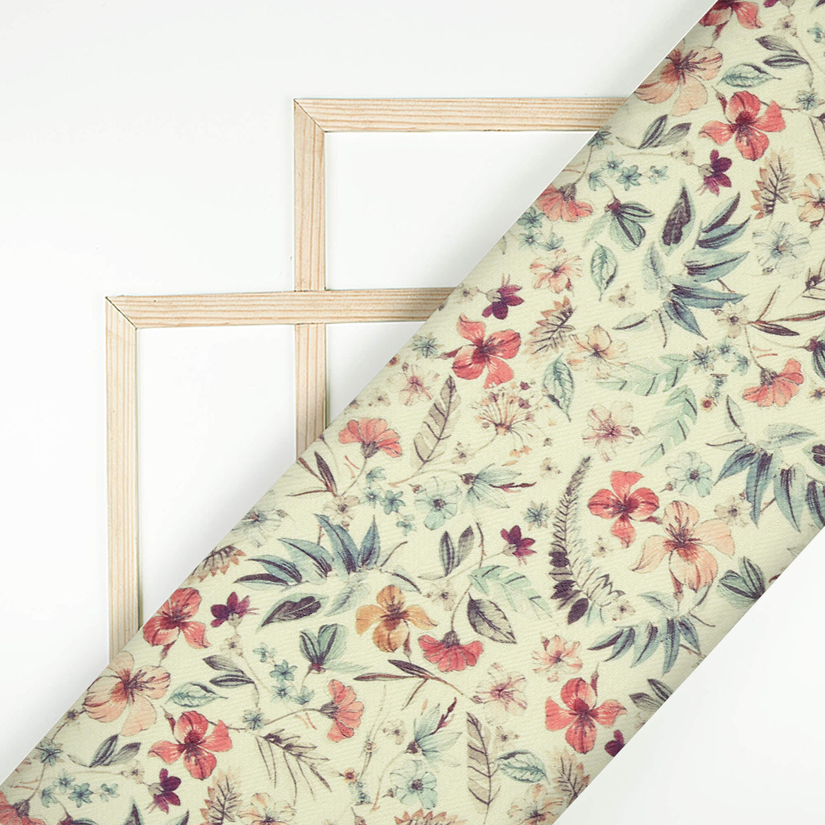 Cream And Red Floral Pattern Digital Print Elegant Blend Pashmina Fabric