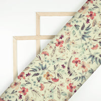 Cream And Red Floral Pattern Digital Print Elegant Blend Pashmina Fabric