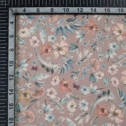 Beaver Brown And Grey Floral Pattern Digital Print Elegant Blend Pashmina Fabric