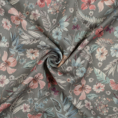 Artichock Green And Peach Floral Pattern Digital Print Elegant Blend Pashmina Fabric