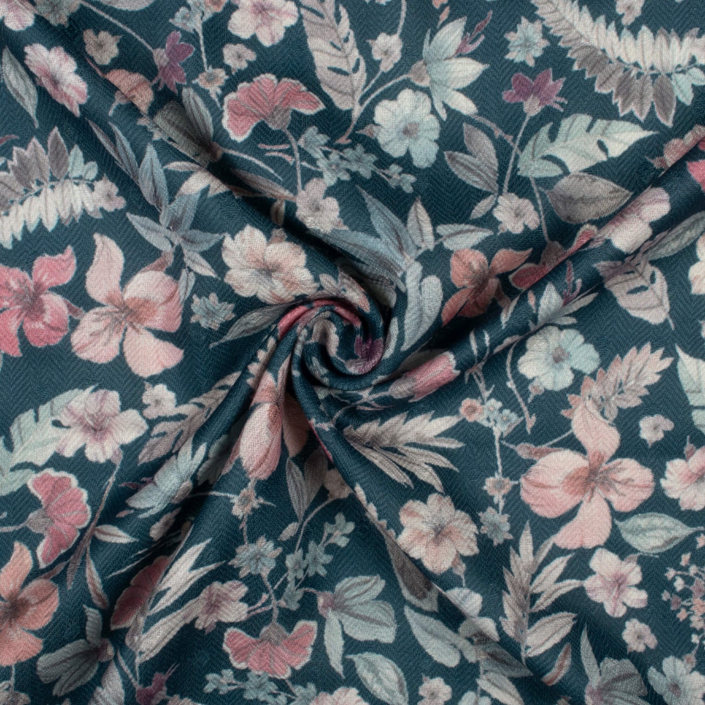 Astronaut Blue And Pink Floral Pattern Digital Print Elegant Blend Pashmina Fabric