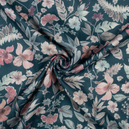 Astronaut Blue And Pink Floral Pattern Digital Print Elegant Blend Pashmina Fabric