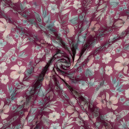 Mulberry Purple And Peach Floral Pattern Digital Print Elegant Blend Pashmina Fabric