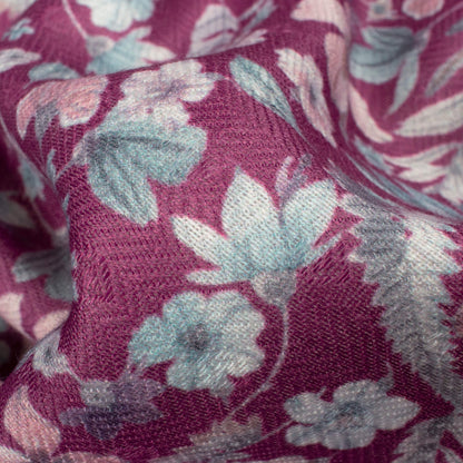 Mulberry Purple And Peach Floral Pattern Digital Print Elegant Blend Pashmina Fabric