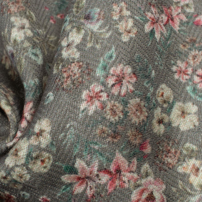 Sage Green And Red Floral Pattern Digital Print Elegant Blend Pashmina Fabric