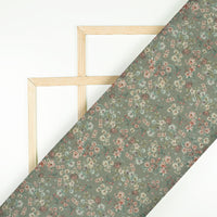 Fern Green And Red Floral Pattern Digital Print Elegant Blend Pashmina Fabric