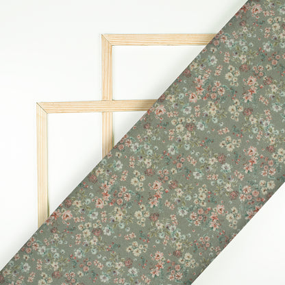 Fern Green And Red Floral Pattern Digital Print Elegant Blend Pashmina Fabric
