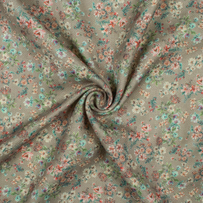 Moss Green And Red Floral Pattern Digital Print Elegant Blend Pashmina Fabric