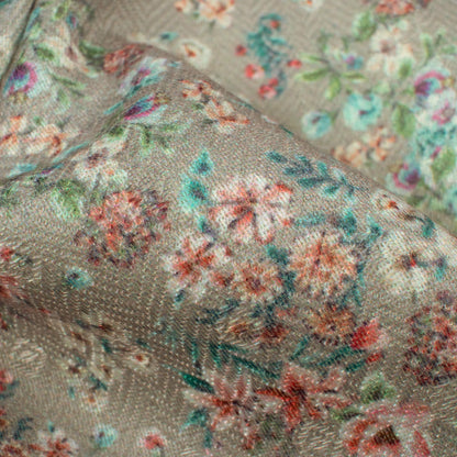 Moss Green And Red Floral Pattern Digital Print Elegant Blend Pashmina Fabric