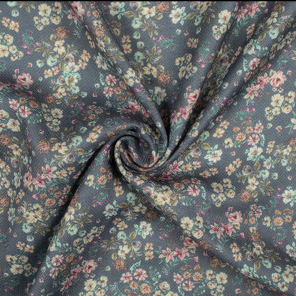 Space Blue And Pink Floral Pattern Digital Print Elegant Blend Pashmina Fabric