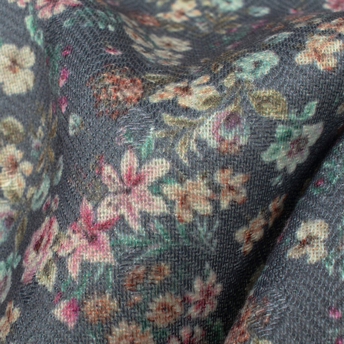 Space Blue And Pink Floral Pattern Digital Print Elegant Blend Pashmina Fabric