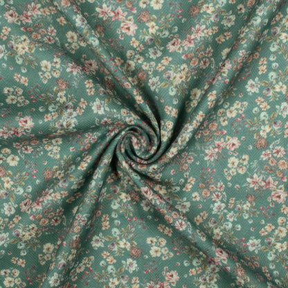Fern Green And Cream Floral Pattern Digital Print Elegant Blend Pashmina Fabric