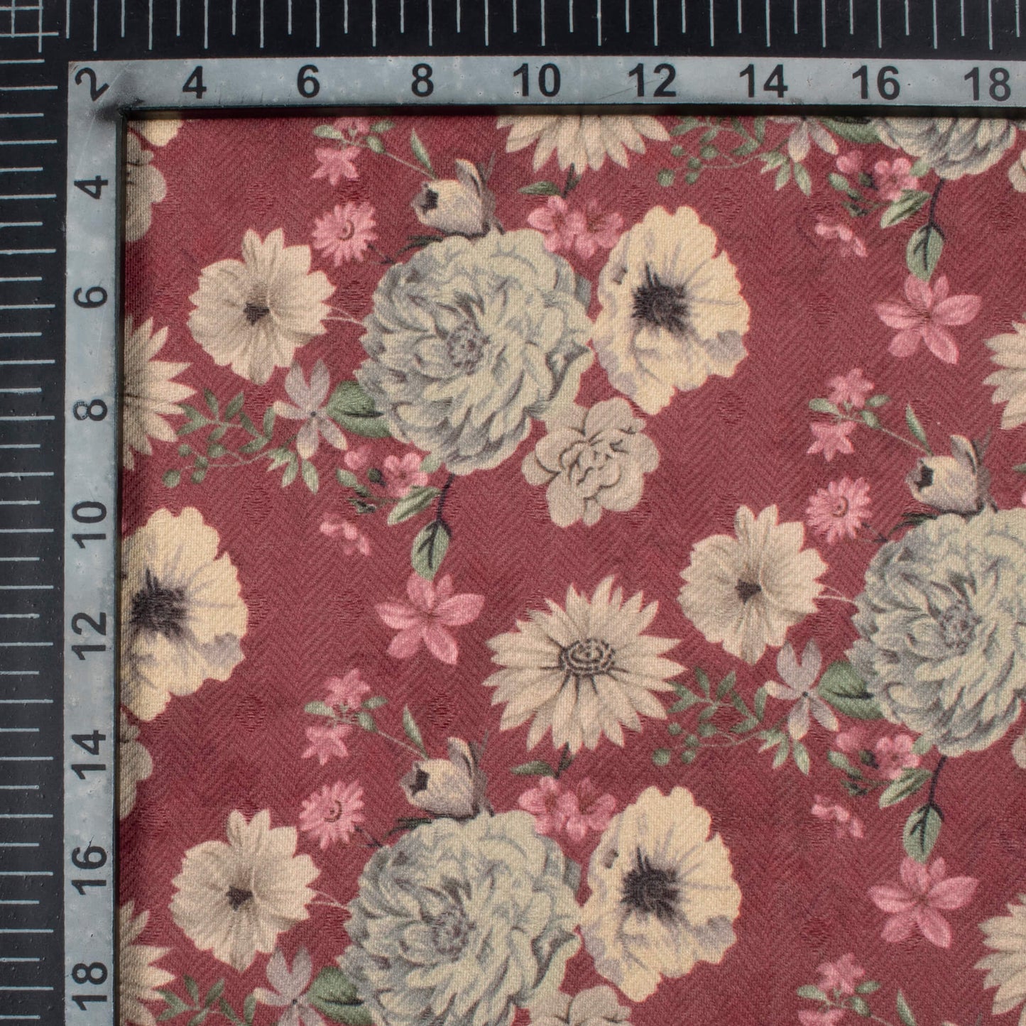 Mahogany Red And Cream Floral Pattern Digital Print Elegant Blend Pashmina Fabric
