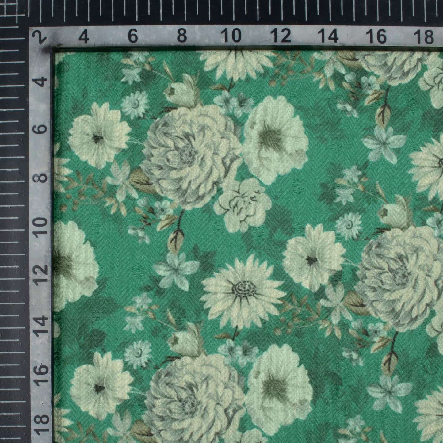 Hunter Green And Cream Floral Pattern Digital Print Elegant Blend Pashmina Fabric