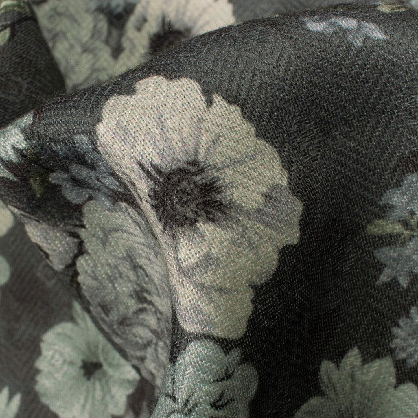 Shadow Grey And Cream Floral Pattern Digital Print Elegant Blend Pashmina Fabric