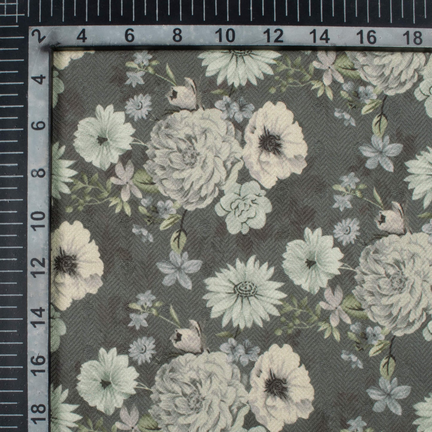 Shadow Grey And Cream Floral Pattern Digital Print Elegant Blend Pashmina Fabric