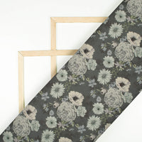 Shadow Grey And Cream Floral Pattern Digital Print Elegant Blend Pashmina Fabric