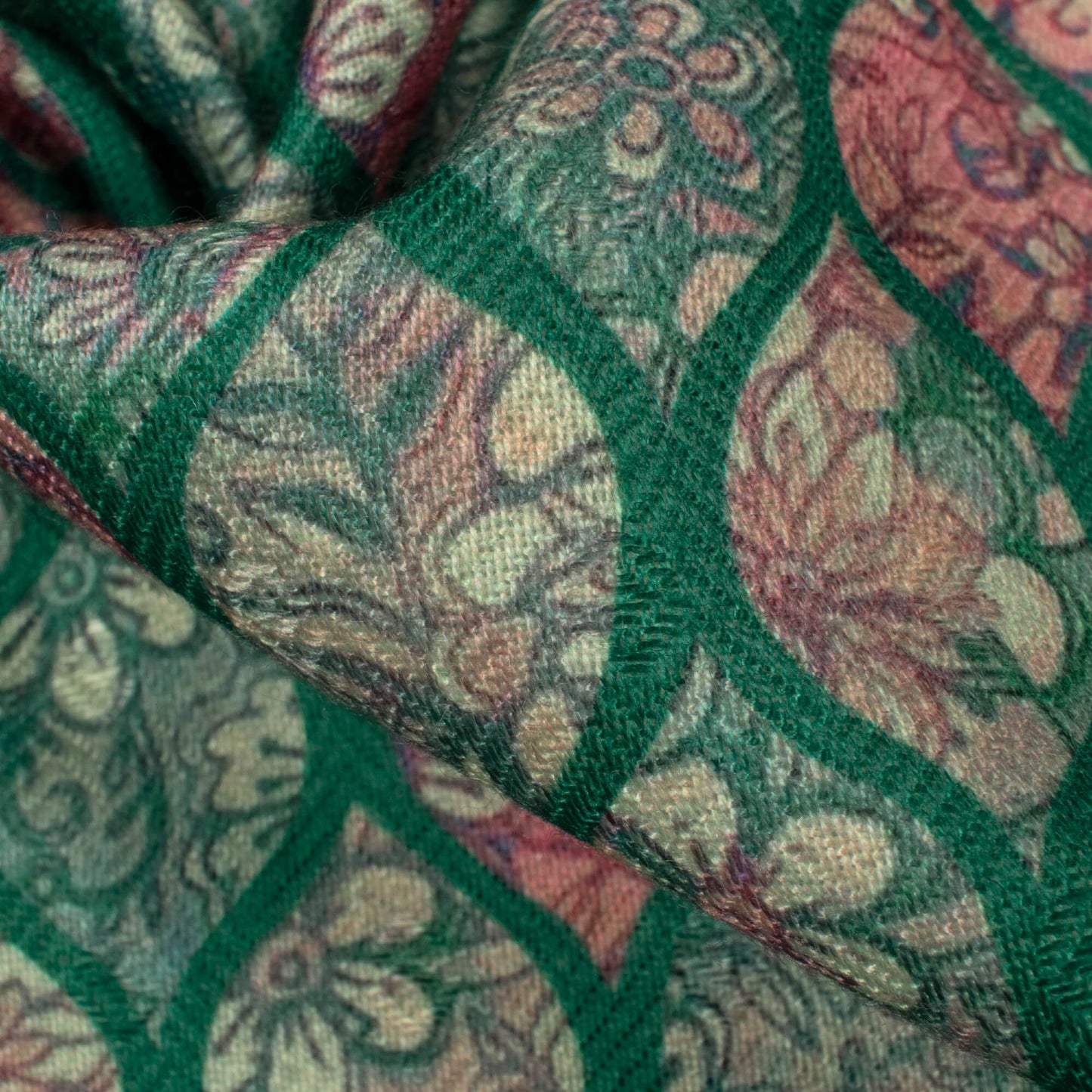 Kaitoke Green And Pink Floral Pattern Digital Print Elegant Blend Pashmina Fabric