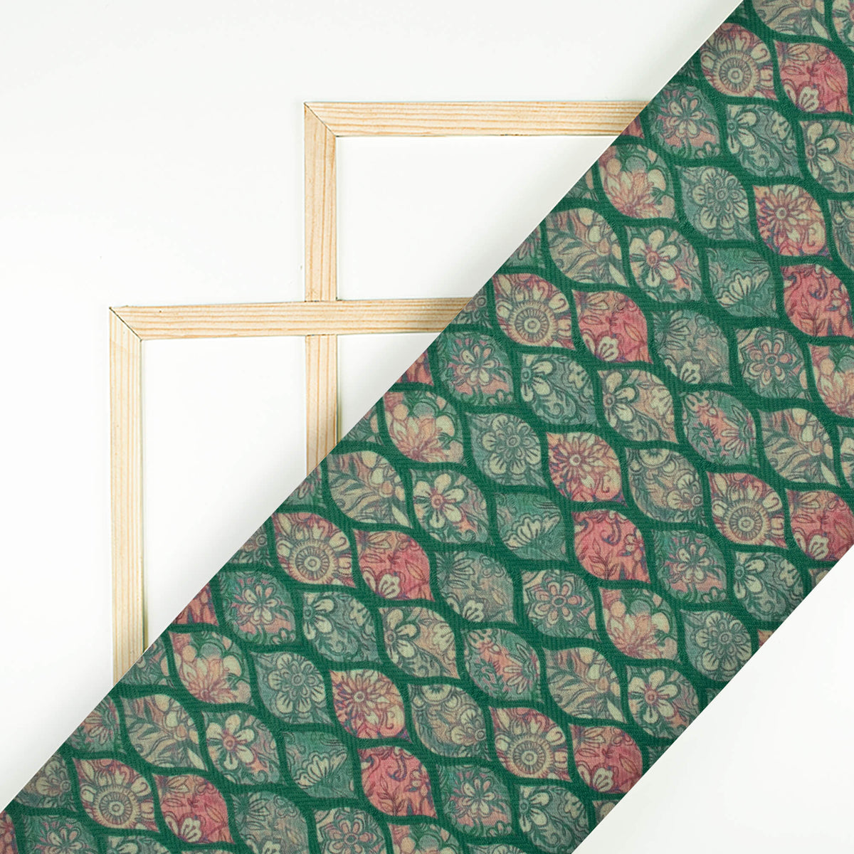 Kaitoke Green And Pink Floral Pattern Digital Print Elegant Blend Pashmina Fabric