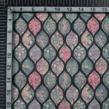 Hunter Green And Pink Floral Pattern Digital Print Elegant Blend Pashmina Fabric