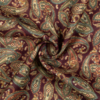 Mahogany Red And Smalt Blue Paisley Pattern Digital Print Elegant Blend Pashmina Fabric