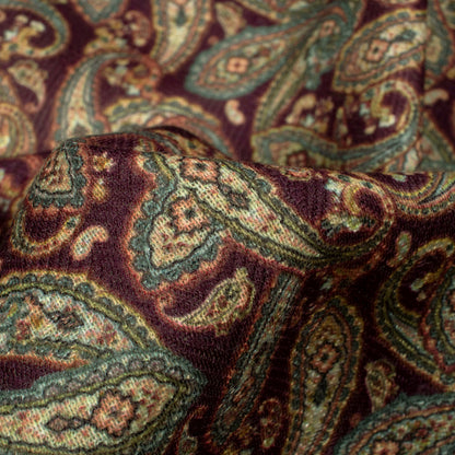 Mahogany Red And Smalt Blue Paisley Pattern Digital Print Elegant Blend Pashmina Fabric